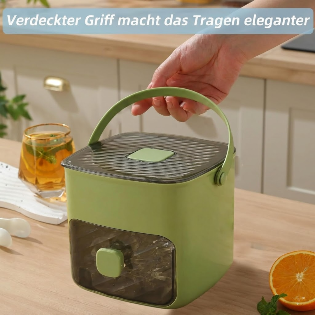 2-in-1 Eiswürfelform mit Deckel und Behälter – One-Touch Entriegelung
