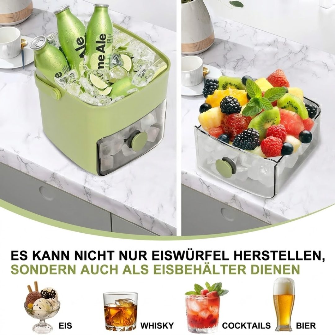 2-in-1 Eiswürfelform mit Deckel und Behälter – One-Touch Entriegelung