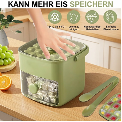 2-in-1 Eiswürfelform mit Deckel und Behälter – One-Touch Entriegelung