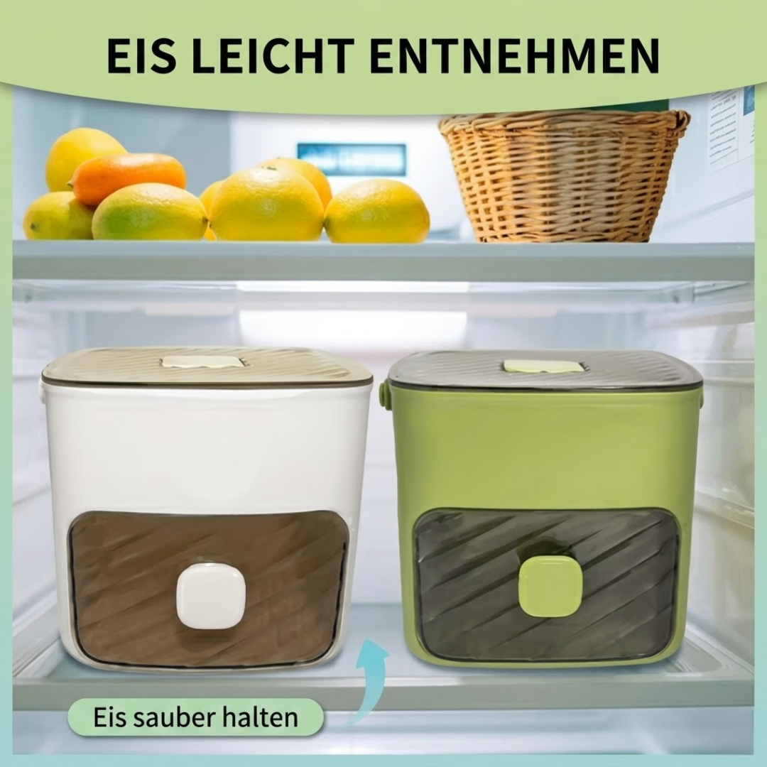 2-in-1 Eiswürfelform mit Deckel und Behälter – One-Touch Entriegelung
