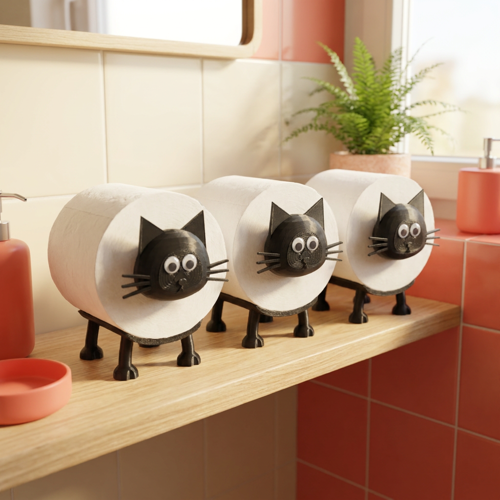 Drei LachKatze Klopapierhalter nebeneinander