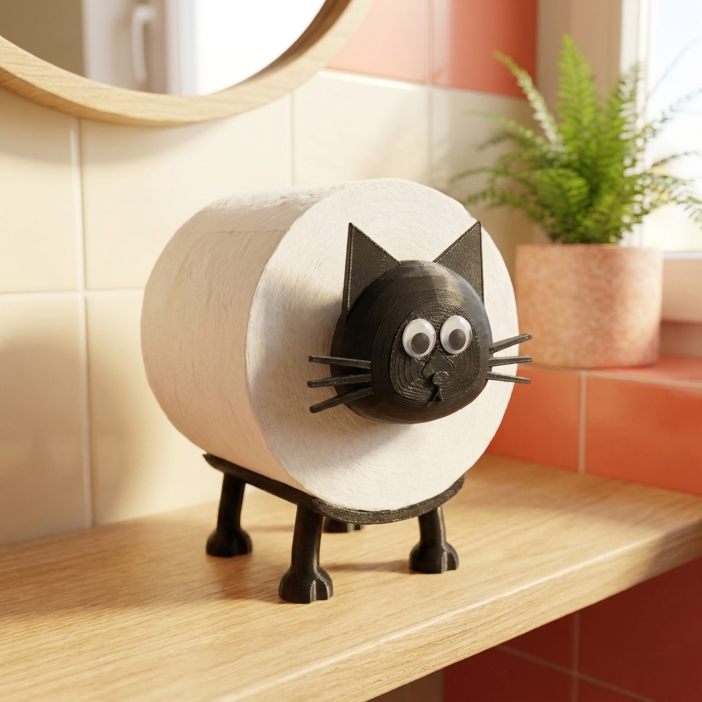 LachKatze Katzen-Klopapierhalter im Gaeste-WC